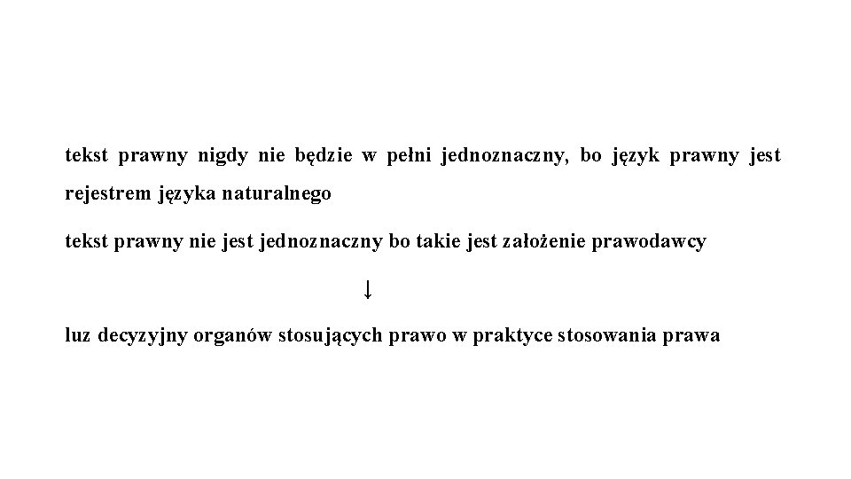 tekst prawny nigdy nie będzie w pełni jednoznaczny, bo język prawny jest rejestrem języka