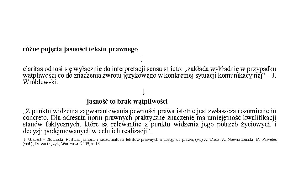 różne pojęcia jasności tekstu prawnego ↓ claritas odnosi się wyłącznie do interpretacji sensu stricto: