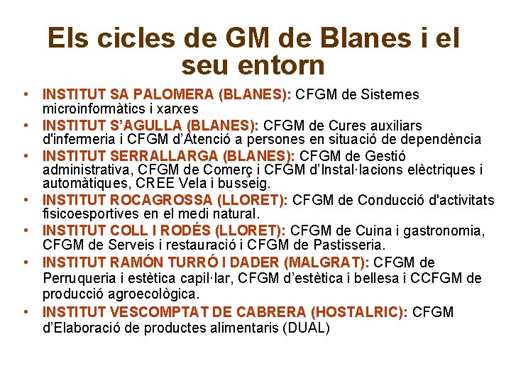 Els cicles de GM de Blanes i el seu entorn • INSTITUT SA PALOMERA