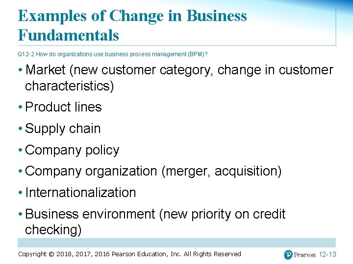 Examples of Change in Business Fundamentals Q 12 -2 How do organizations use business