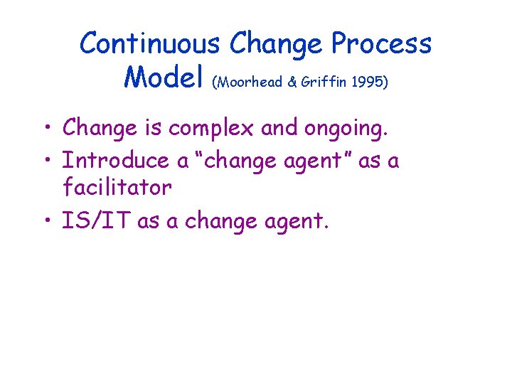 Continuous Change Process Model (Moorhead & Griffin 1995) • Change is complex and ongoing.