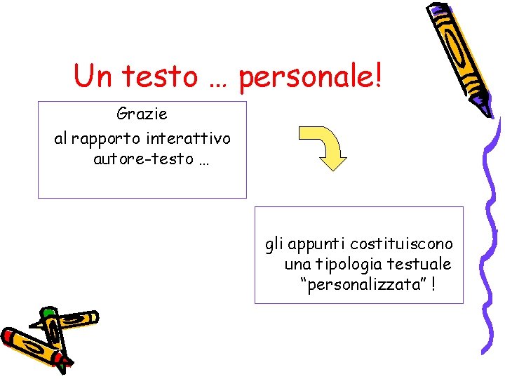 Un testo … personale! Grazie al rapporto interattivo autore-testo … gli appunti costituiscono una