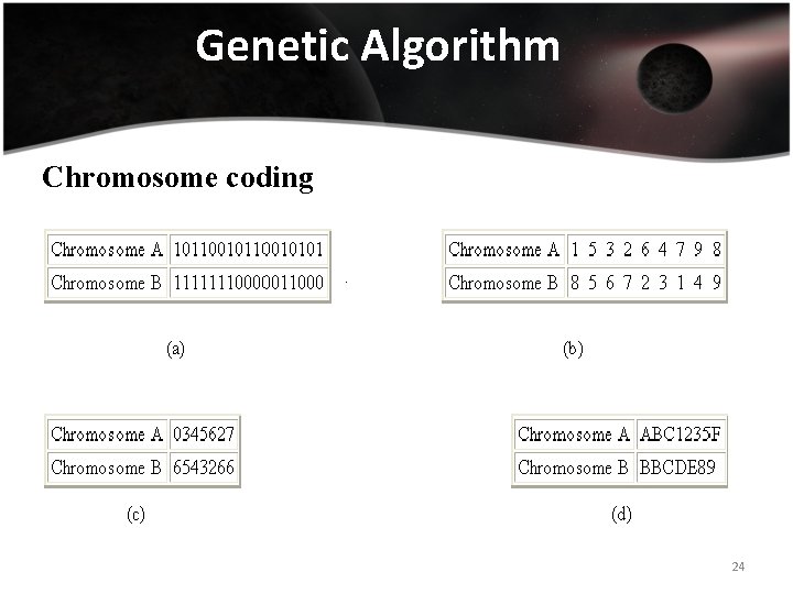 Genetic Algorithm Chromosome coding 24 