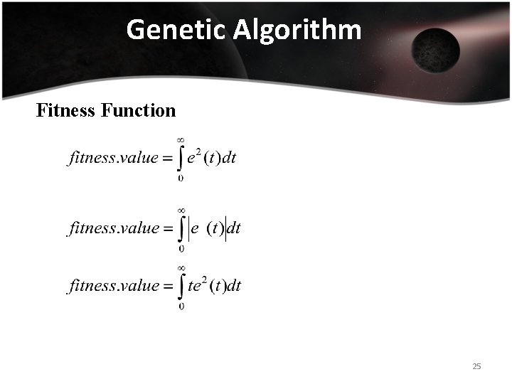 Genetic Algorithm Fitness Function 25 