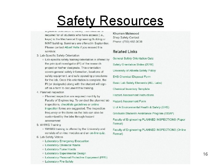 Safety Resources 16 Safety Resources 16