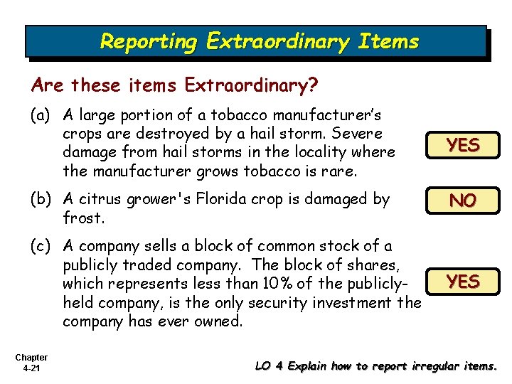 Reporting Extraordinary Items Are these items Extraordinary? (a) A large portion of a tobacco