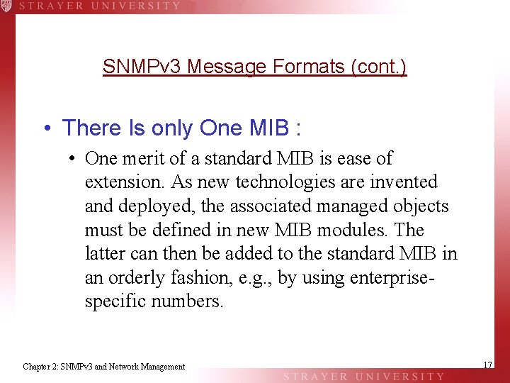 SNMPv 3 Message Formats (cont. ) • There Is only One MIB : •