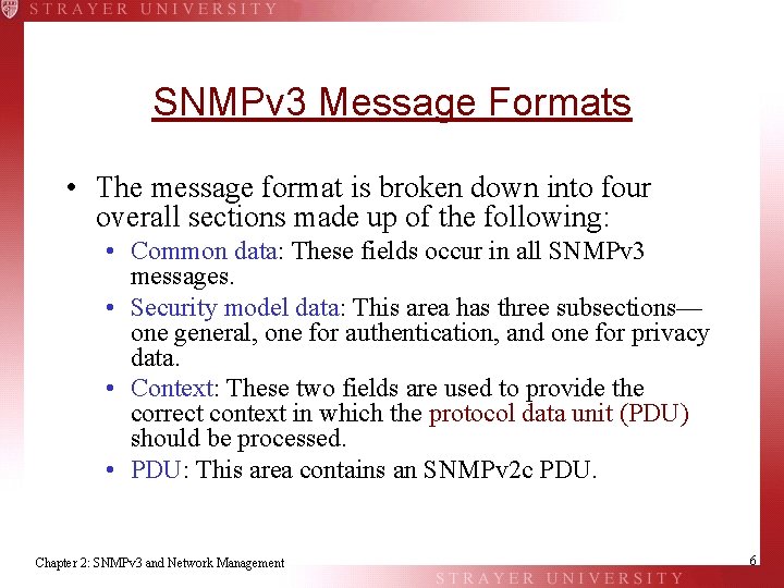 SNMPv 3 Message Formats • The message format is broken down into four overall