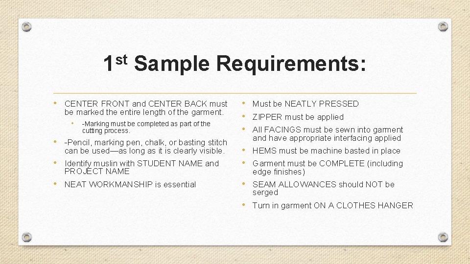 st 1 Sample Requirements: • CENTER FRONT and CENTER BACK must be marked the