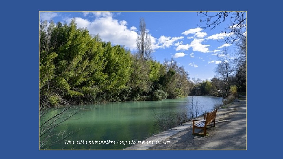 Une allée piétonnière longe la rivière du Lez 