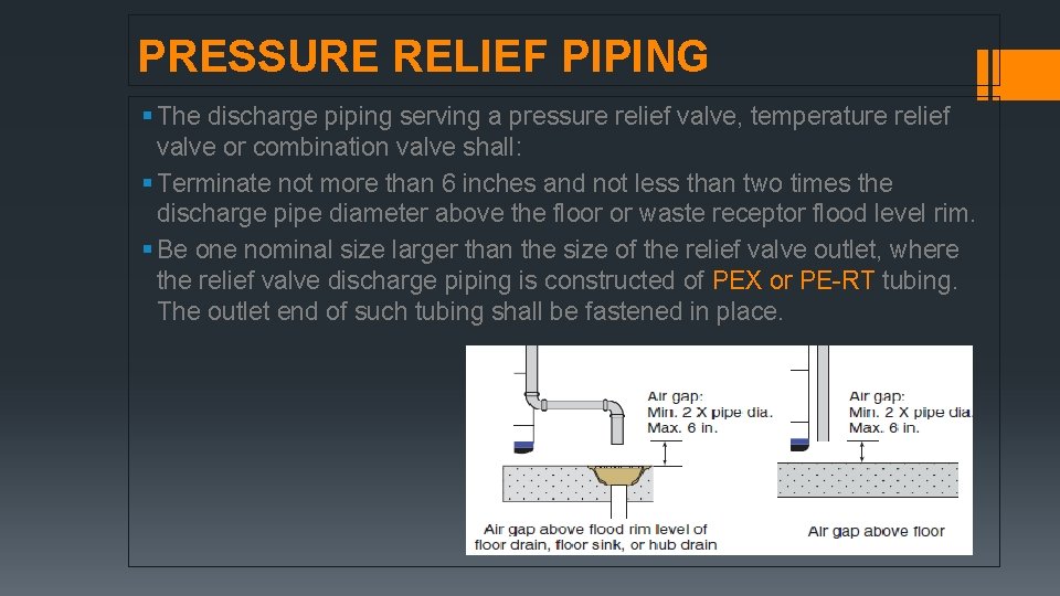 PRESSURE RELIEF PIPING § The discharge piping serving a pressure relief valve, temperature relief