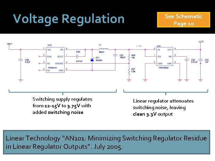Voltage Regulation Switching supply regulates from 12 -15 V to 3. 75 V with