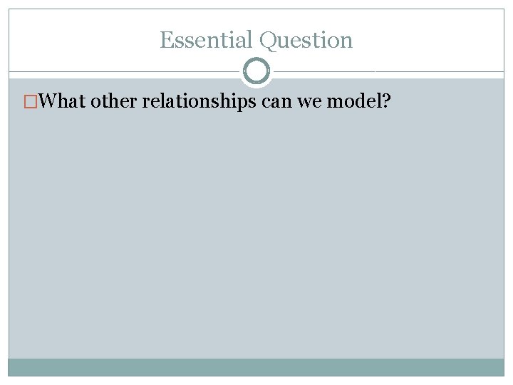 Essential Question �What other relationships can we model? 