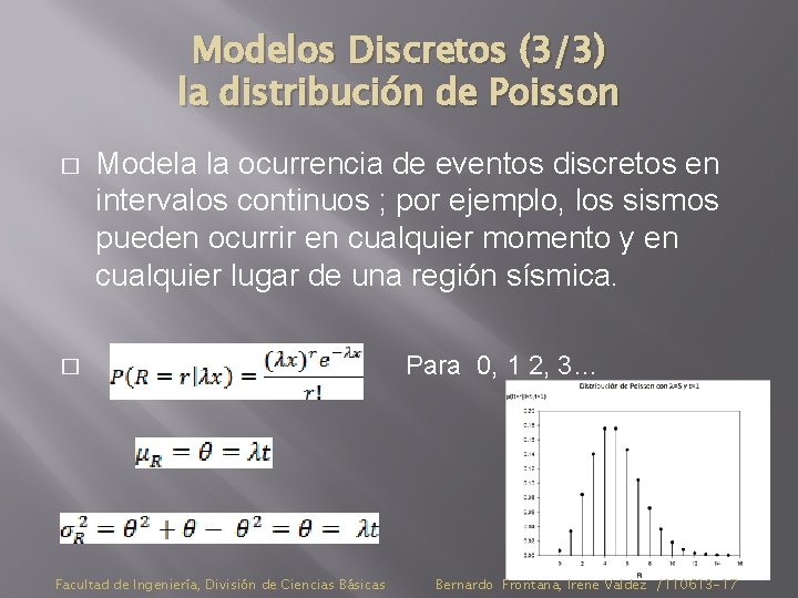 Modelos Discretos (3/3) la distribución de Poisson � Modela la ocurrencia de eventos discretos