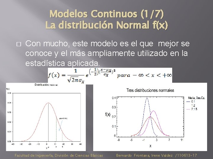 Modelos Continuos (1/7) La distribución Normal f(x) � Con mucho, este modelo es el