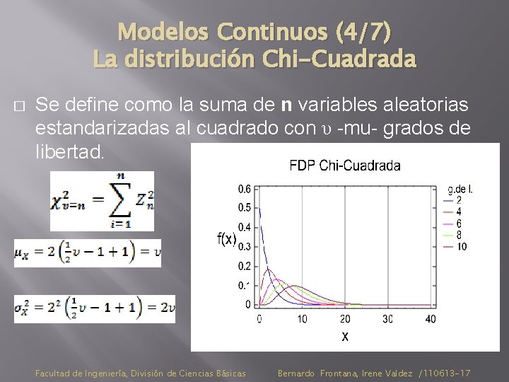 Modelos Continuos (4/7) La distribución Chi-Cuadrada � Se define como la suma de n