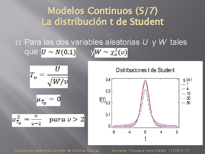 Modelos Continuos (5/7) La distribución t de Student � Para las dos variables aleatorias