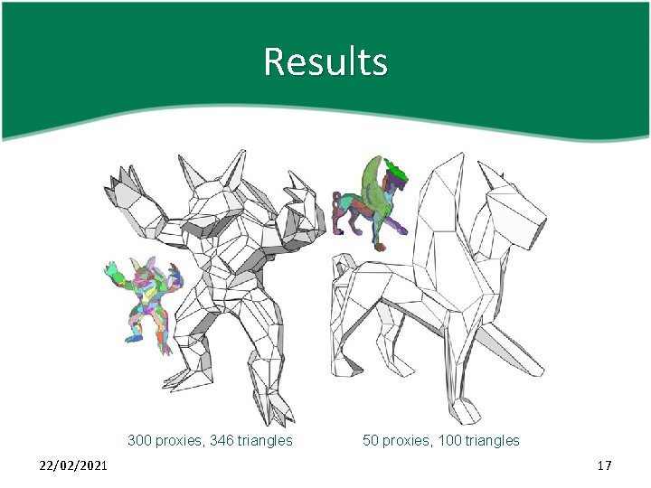 Results 300 proxies, 346 triangles 22/02/2021 50 proxies, 100 triangles 17 