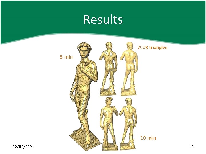 Results 700 K triangles 5 min 10 min 22/02/2021 19 