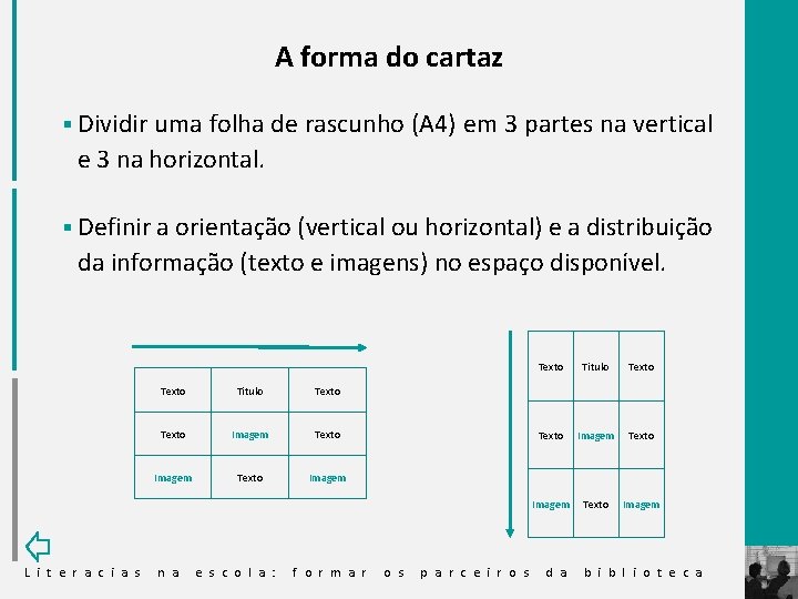 A forma do cartaz § Dividir uma folha de rascunho (A 4) em 3