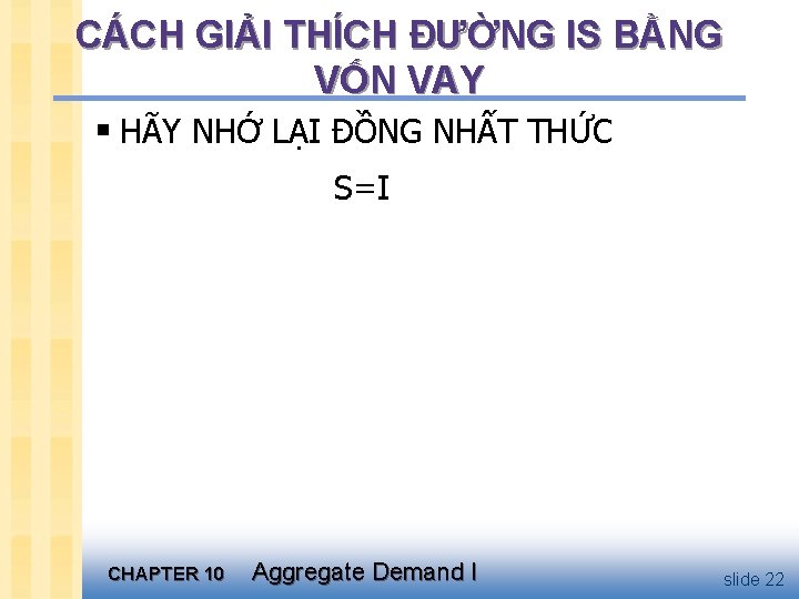 CÁCH GIẢI THÍCH ĐƯỜNG IS BẰNG VỐN VAY § HÃY NHỚ LẠI ĐỒNG NHẤT