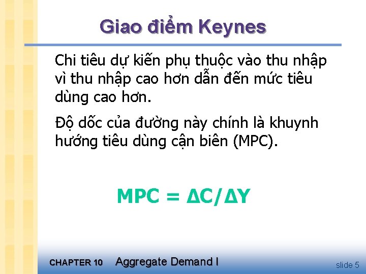 Giao điểm Keynes Chi tiêu dự kiến phụ thuộc vào thu nhập vì thu