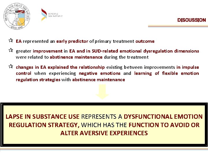 DISCUSSION EA represented an early predictor of primary treatment outcome greater improvement in EA