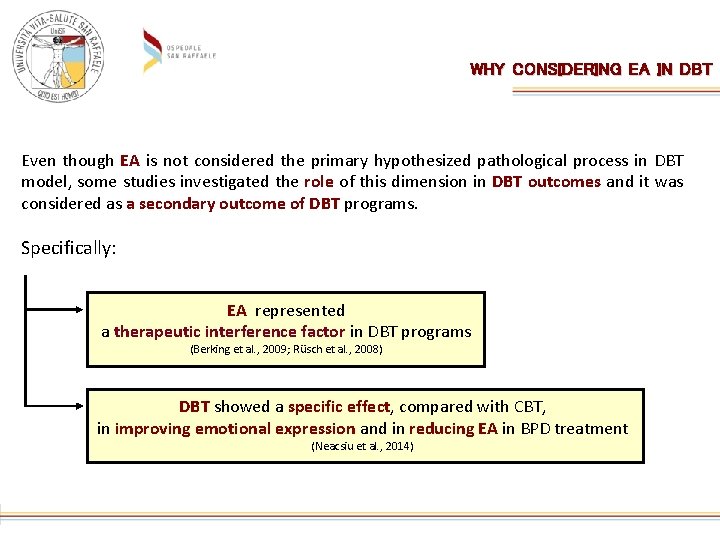 WHY CONSIDERING EA IN DBT Even though EA is not considered the primary hypothesized