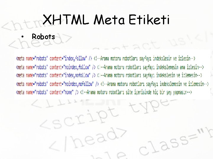 XHTML Meta Etiketi • Robots 