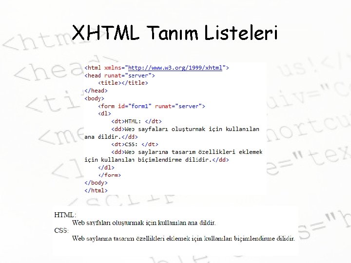 XHTML Tanım Listeleri 