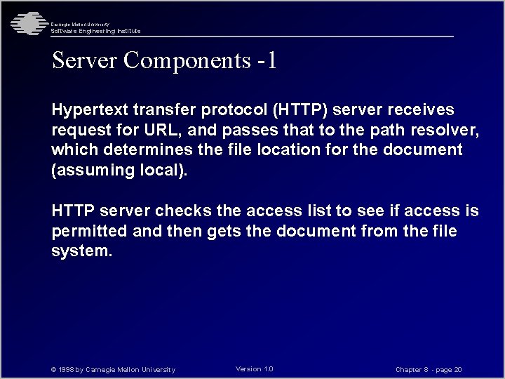 Carnegie Mellon University Software Engineering Institute Server Components -1 Hypertext transfer protocol (HTTP) server