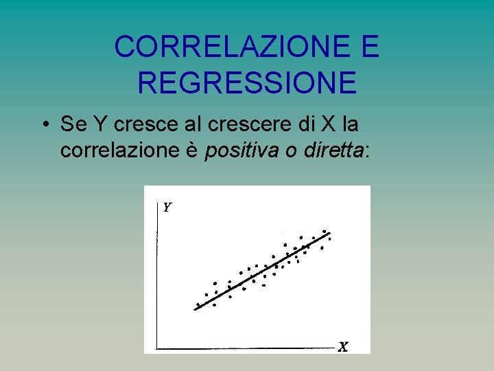 CORRELAZIONE E REGRESSIONE • Se Y cresce al crescere di X la correlazione è