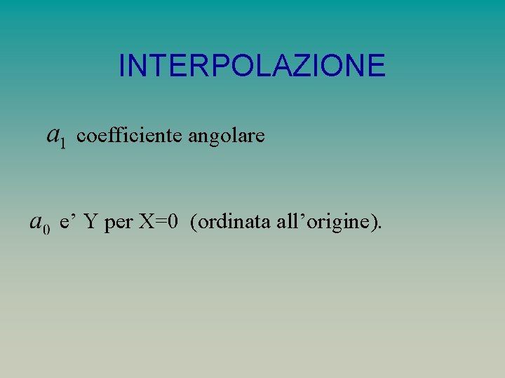 INTERPOLAZIONE coefficiente angolare e’ Y per X=0 (ordinata all’origine). 