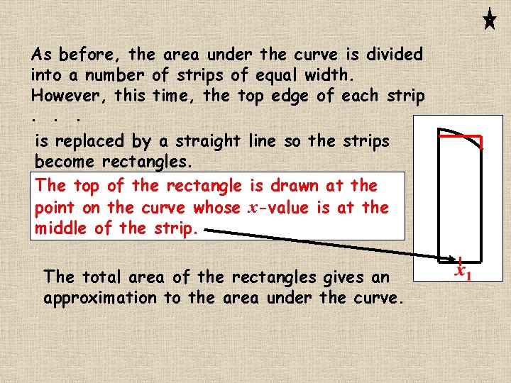 As before, the area under the curve is divided into a number of strips