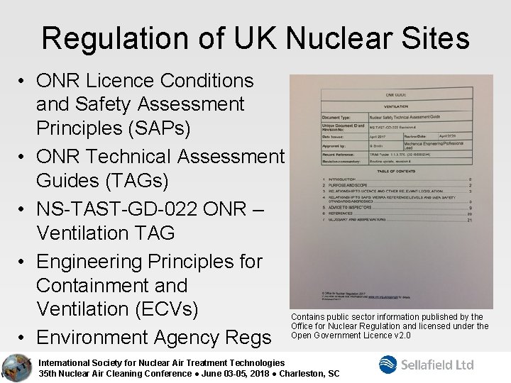 Regulation of UK Nuclear Sites • ONR Licence Conditions and Safety Assessment Principles (SAPs)