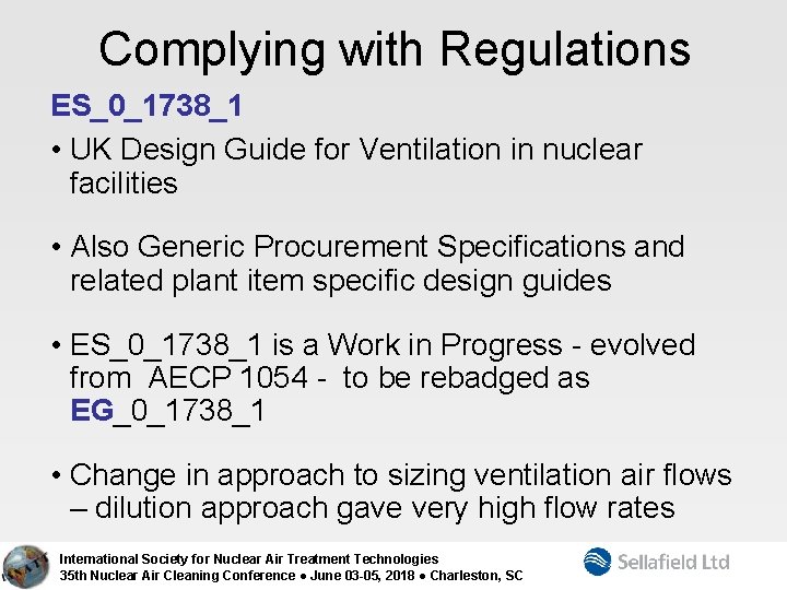 Complying with Regulations ES_0_1738_1 • UK Design Guide for Ventilation in nuclear facilities •