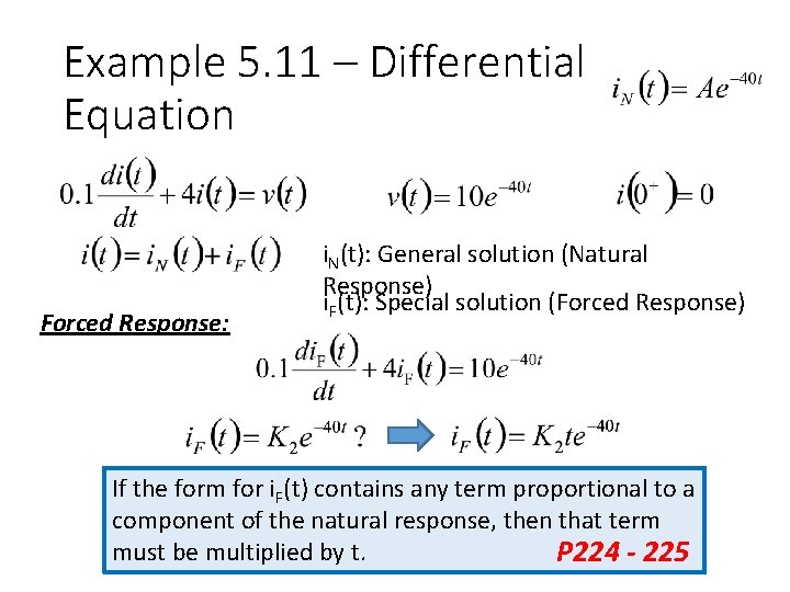 Example 5. 11 – Differential Equation Forced Response: i. N(t): General solution (Natural Response)