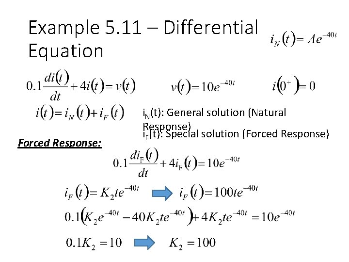 Example 5. 11 – Differential Equation Forced Response: i. N(t): General solution (Natural Response)