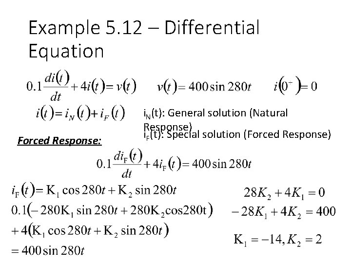 Example 5. 12 – Differential Equation Forced Response: i. N(t): General solution (Natural Response)
