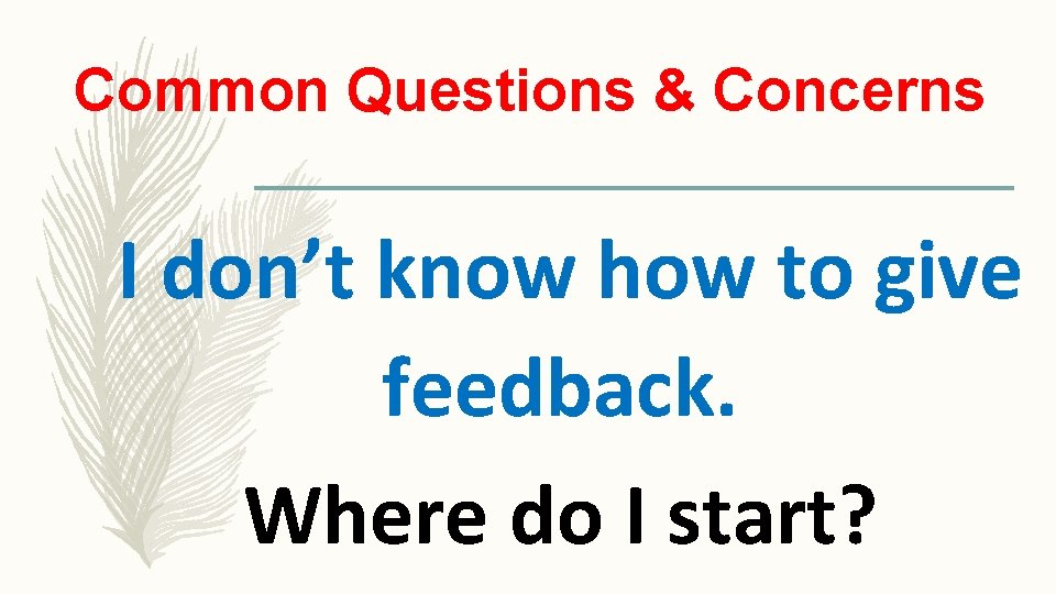 Common Questions & Concerns I don’t know how to give feedback. Where do I