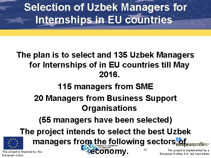 Selection of Uzbek Managers for Internships in EU countries The plan is to select