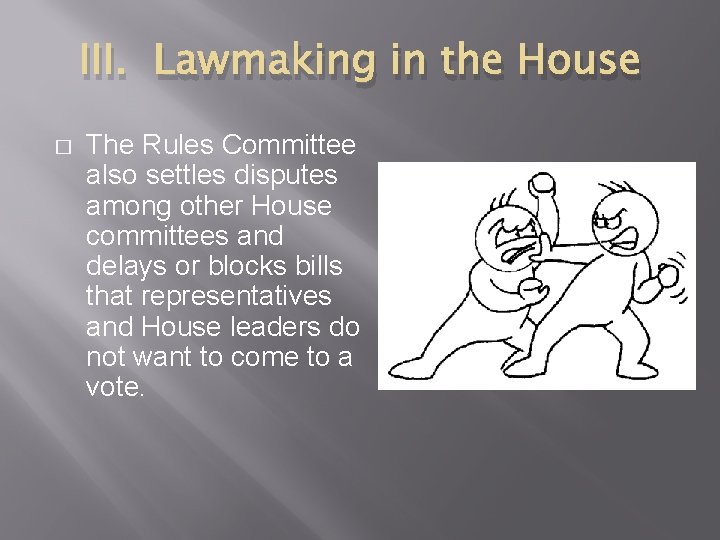 III. Lawmaking in the House � The Rules Committee also settles disputes among other III. Lawmaking in the House � The Rules Committee also settles disputes among other