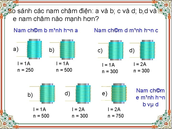 So sánh các nam châm điện: a và b; c và d; b, d