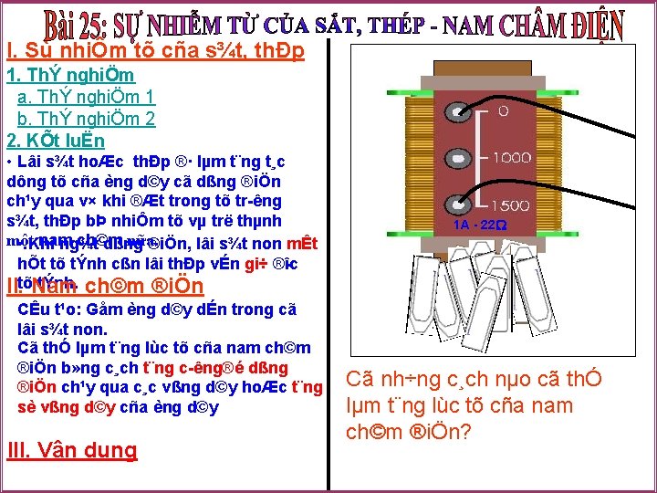 I. Sù nhiÔm tõ cña s¾t, thÐp 1. ThÝ nghiÖm a. ThÝ nghiÖm 1