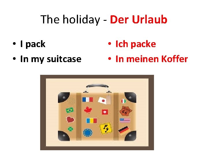 The holiday - Der Urlaub • I pack • In my suitcase • Ich The holiday - Der Urlaub • I pack • In my suitcase • Ich