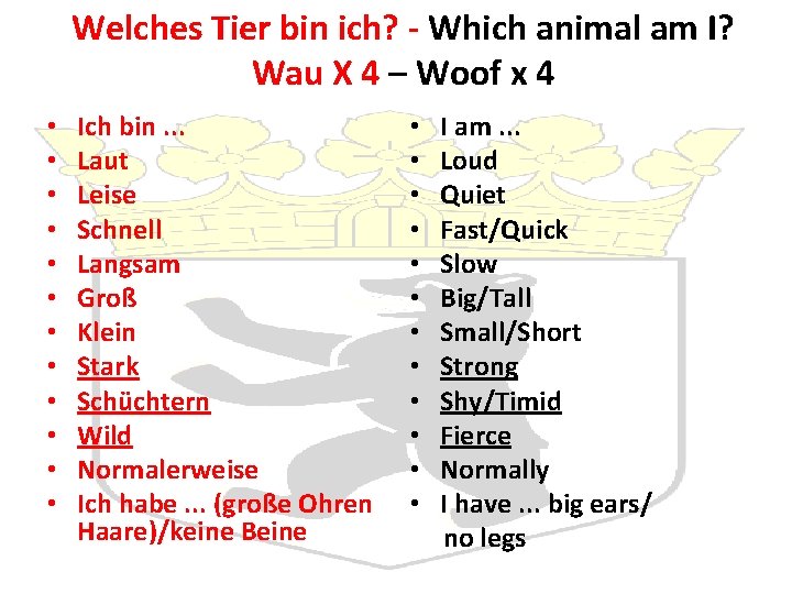 Welches Tier bin ich? - Which animal am I? Wau X 4 – Woof Welches Tier bin ich? - Which animal am I? Wau X 4 – Woof