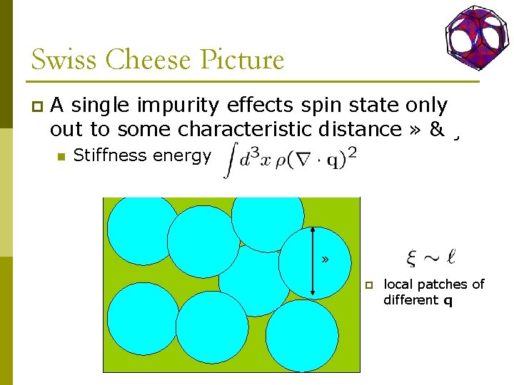 Swiss Cheese Picture p A single impurity effects spin state only out to some