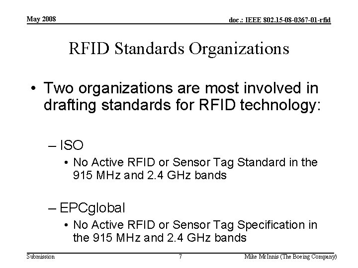 May 2008 doc. : IEEE 802. 15 -08 -0367 -01 -rfid RFID Standards Organizations