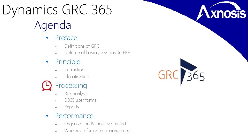 Dynamics GRC 365 Agenda • Preface Definitions of GRC Defense of having GRC inside