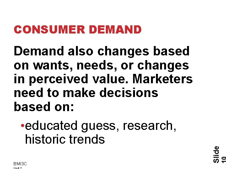 Demand also changes based on wants, needs, or changes in perceived value. Marketers need